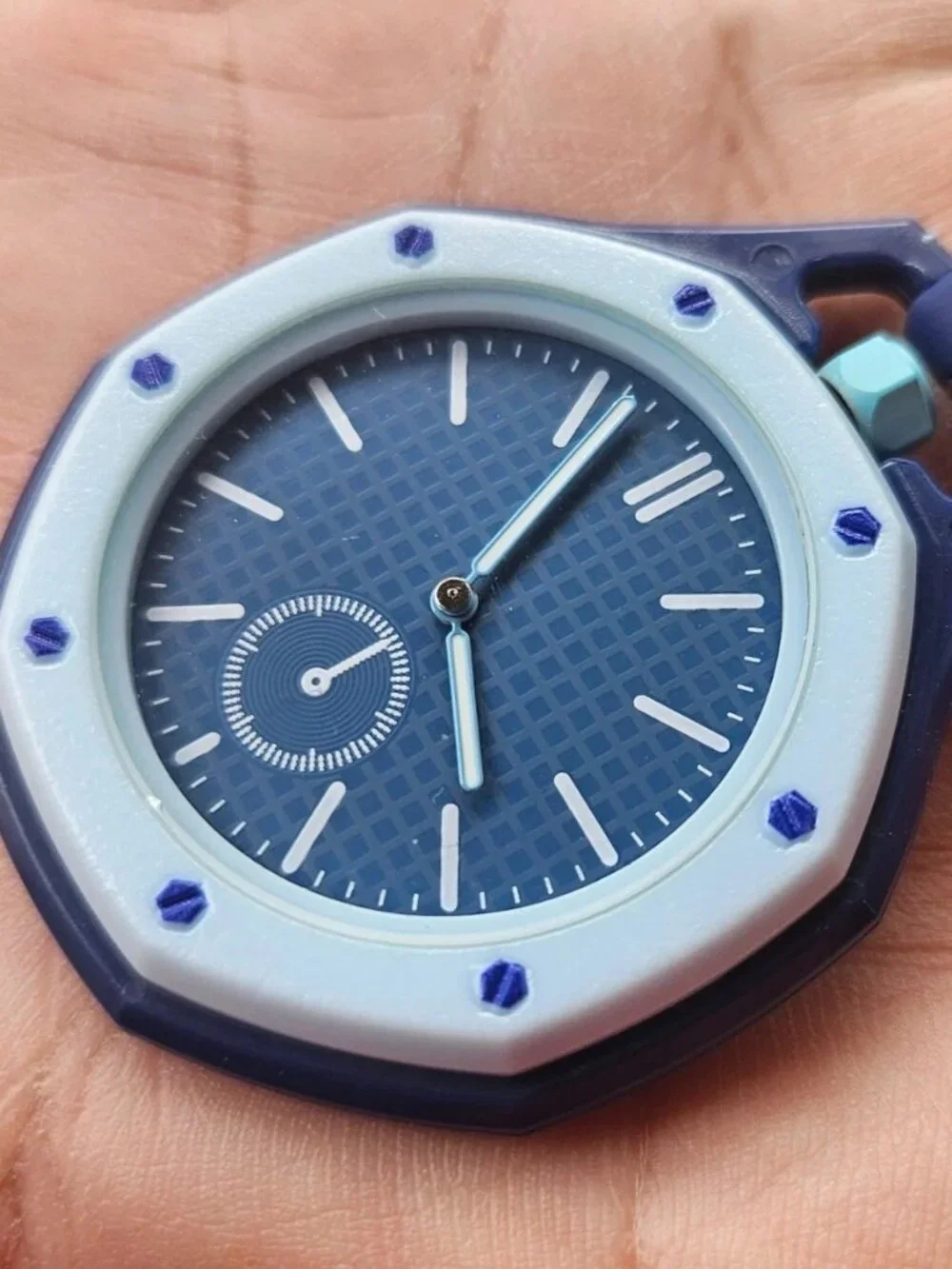 Pocket Watch Fashion Hand Watch Blue/White Tone Sport Analog Watch W/ Box